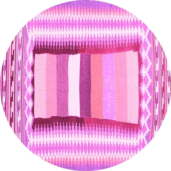 Ahgly Company Indoor Round Abstract Pink Contemporary Area Rugs, 3' Round