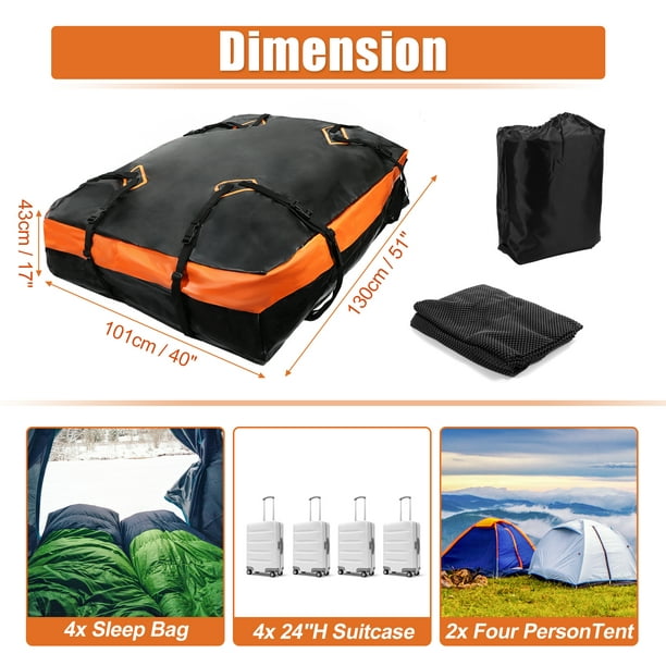 21 Cubic Feet Car Roof Bag Rooftop Cargo Carrier Bag Waterproof Luggage  Carriers for Cars with or without Rack Anti-Slip Mat 6 Door Hooks Set