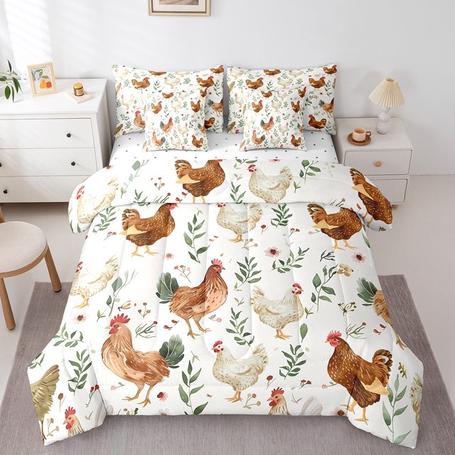 Erosebridal Literie Coq Mignon Format Grand, Ensemble de Lit Animal de Ferme Format Grand, Déco de Chambre pour Enfants, Réversible, Léger, 7 Pcs