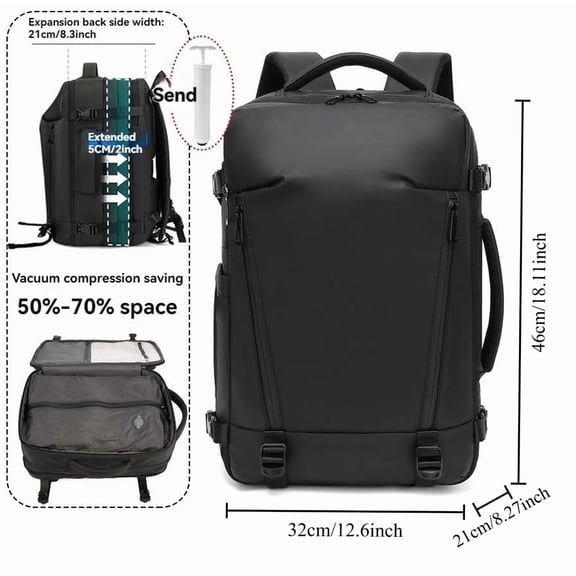 Women's Vacuum-Compressed Large-Capacity Backpack (Includes Air Pump) Men's Travel Bag—Laptop Backpack for Business Trips and Travel