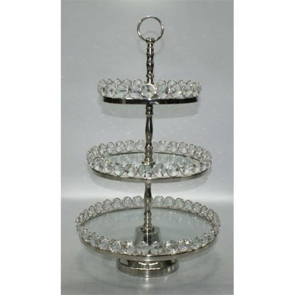 Leeber 72903 Elegance Three Tier Glass & Nickel Plated Stand with Detachable Crystal Border, 20.5 in.