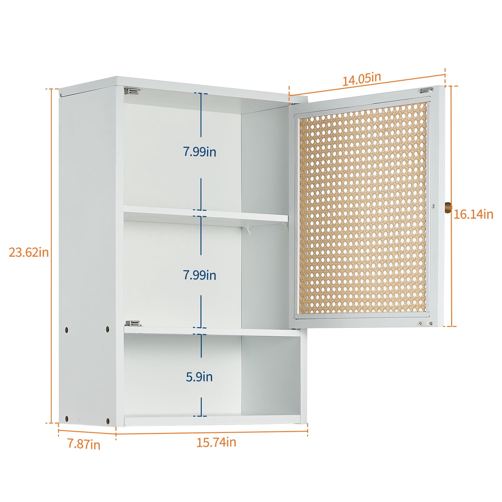 Garvee Bathroom Wall Cabinet, Bamboo Over-The-Toilet Storage Organizer with Rattan Doors and Adjustable Shelf, Space Saver Medicine Cabinet for Laundry, Kitchen, Living Room and Home Office White