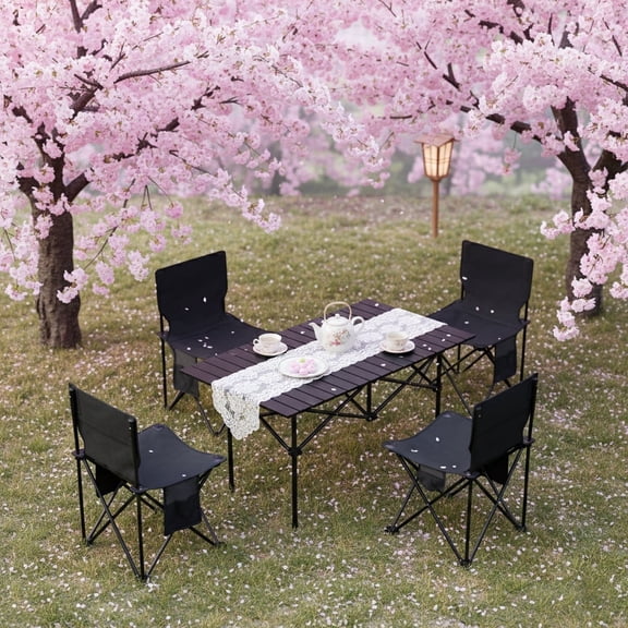Black 3-piece Outdoor Folding Table and Chair Set – a bestseller in spring and summer. Suitable for multiple scenarios including terraces, courtyards, beaches, hiking and mountaineering.