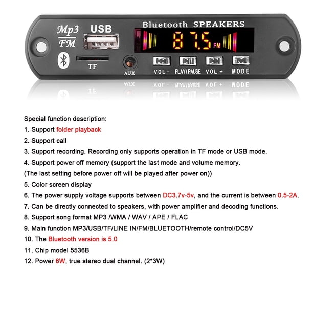 dc 5v 18v 50w amplificador bluetooth v5.0 coche mp3 placa decodificador usb módulo de grabación fm aux radio huangjie unisex