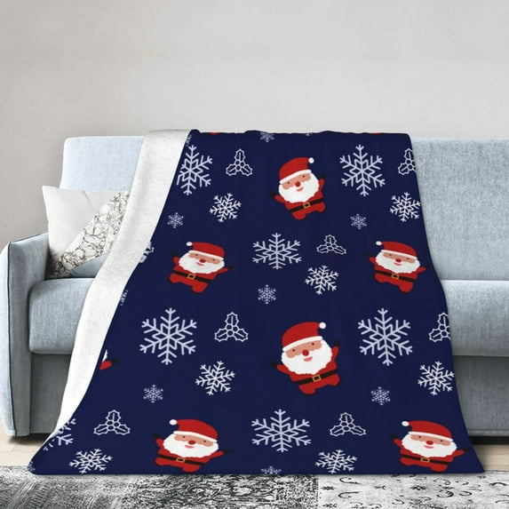DouZhe Ultra-Soft Micro Fleece Lightweight Flannel Bed Blanket, Santa Claus Snowflake Print Cozy Warm Throw Blankets, 60"x50"