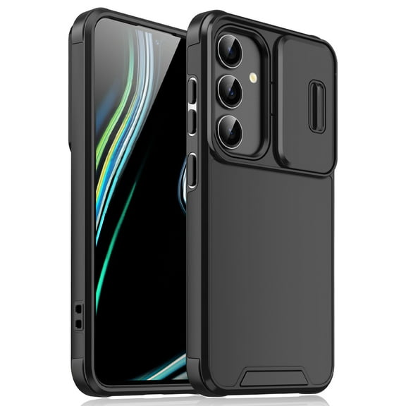 For Samsung Galaxy A35 Case with Sliding Camera Lens Protector, Hard PC Back Cover Shockproof Drop Protection Anti-Scratch Phone Case for Samsung Galaxy A35, Black