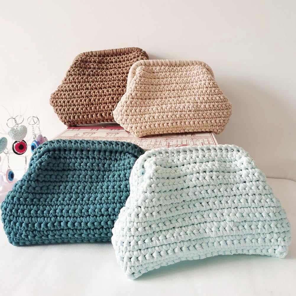 Summer Beach Clutch Purses for Women Woven Crochet Handbags Dumpling Clutch Ruched Cloud Purse Casual Colorblock Bag