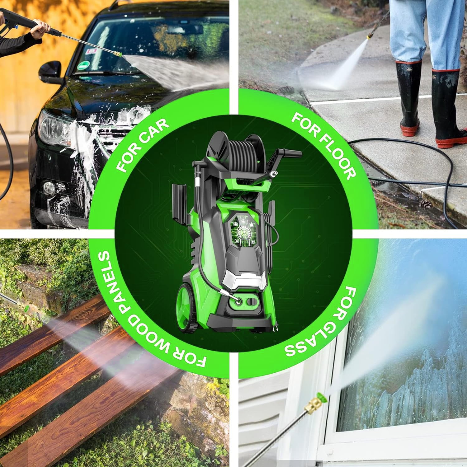 Zimtown Electric Pressure Washer, 3800PSI Max 2.6GPM Smart High Pressure Power Washer, Touch Screen 3 Gear Level