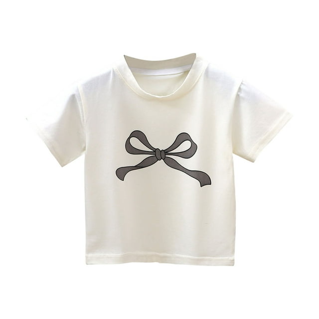 COM1950s Shirts for Girls, Children's Bow Casual Print Pattern Short Sleeved Round Neck T-Shirt Top