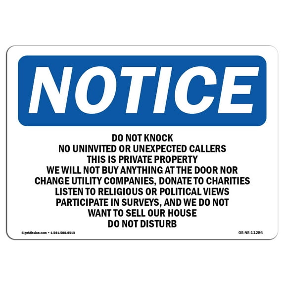 OSHA Notice Sign - Do Not Knock No Uninvited Or Unexpected | Aluminum Sign | Protect Your Business, Work Site, Warehouse & Shop Area | Made in the USA