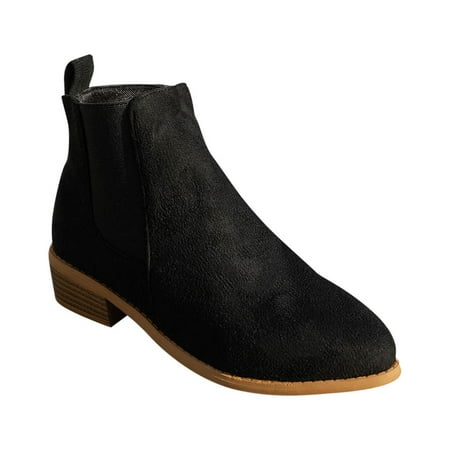 hopeusnice Women s Chelsea Boots Suede Ankle Boots Pull on Low Heel Booties Comfortable Block Heel Round Toe Suede Shoes Black 36