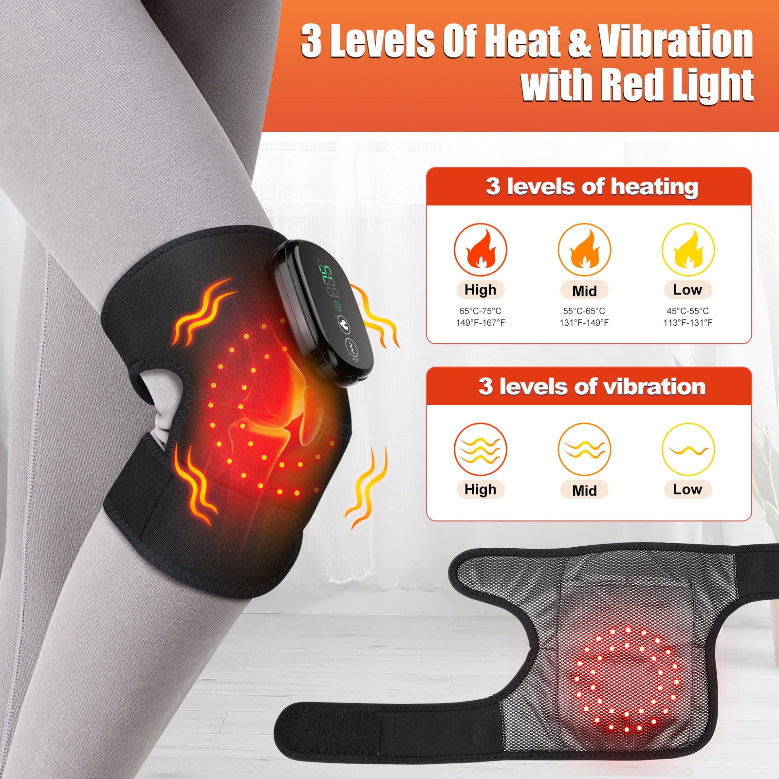 Flaremore Heating Knee Massager,Knee Shoulder Elbow 3-in-1 Heating Vibration Massager,Portable Wireless Heated Knee Brace Wrap Relax for Office,Study,Black 1PCS