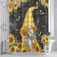thumbnail image 3 of Sunflower Gnome Shower Curtain for Bathroom Decor, Country Yellow Sunflower Floral Leaf Bee Black Letter Background Waterproof Fabric Shower Curtain, 36"x72" Set with 12 Hooks, 3 of 9
