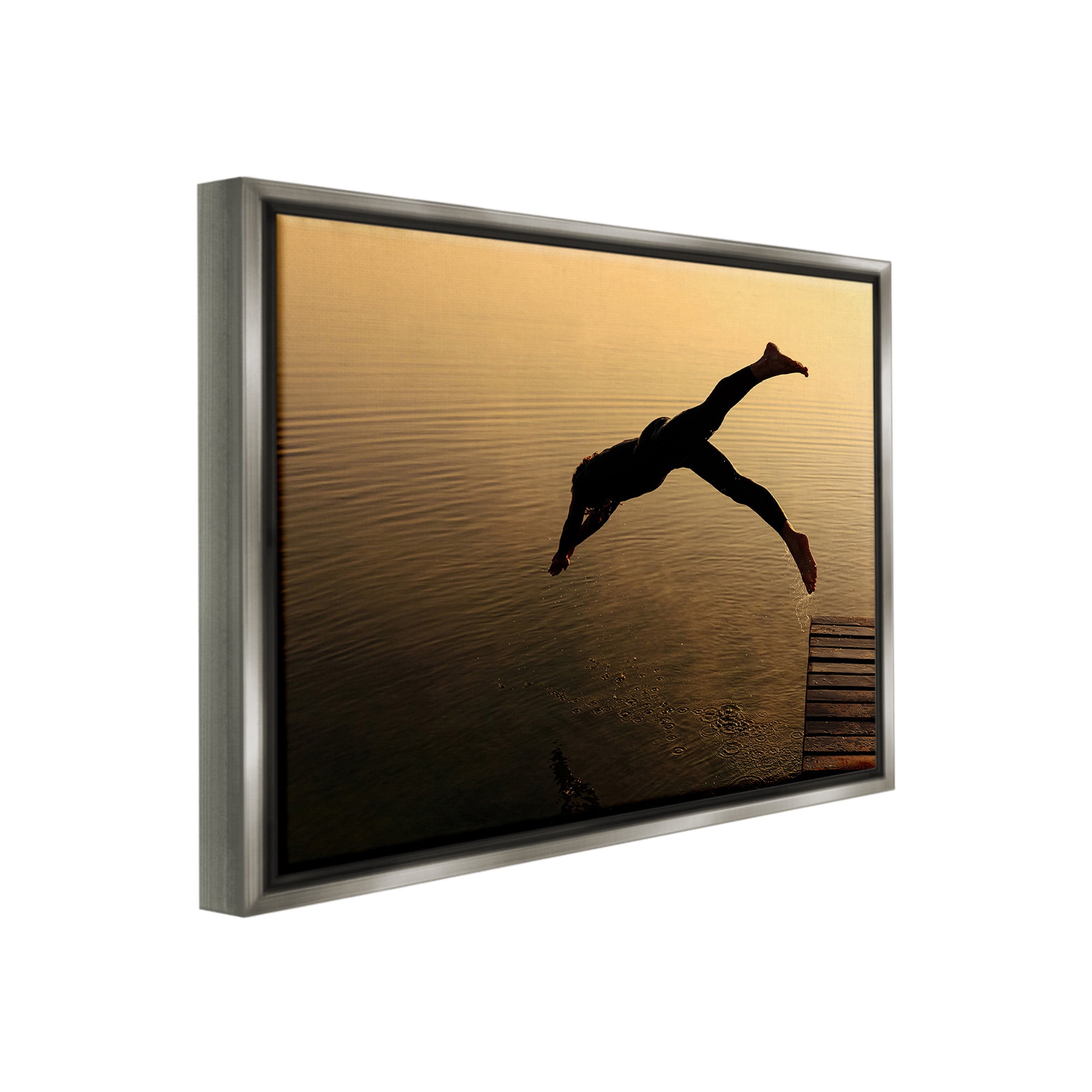 Stupell Industries Diving Off Dock Silhouette Novelty Photography Gray Floater Framed Canvas Art Print Wall Art, 31 x 25