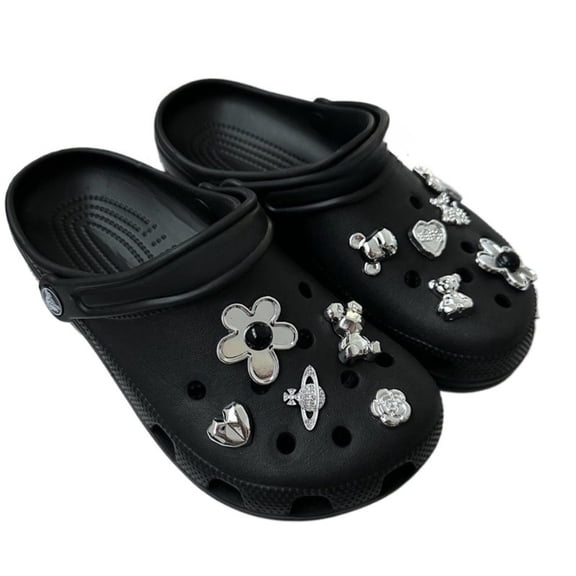 Silver Flower and Bear Chain Shoe Charms/accessories for DIY Clogs/sandals (shoe Buckles/shoe Flowers)