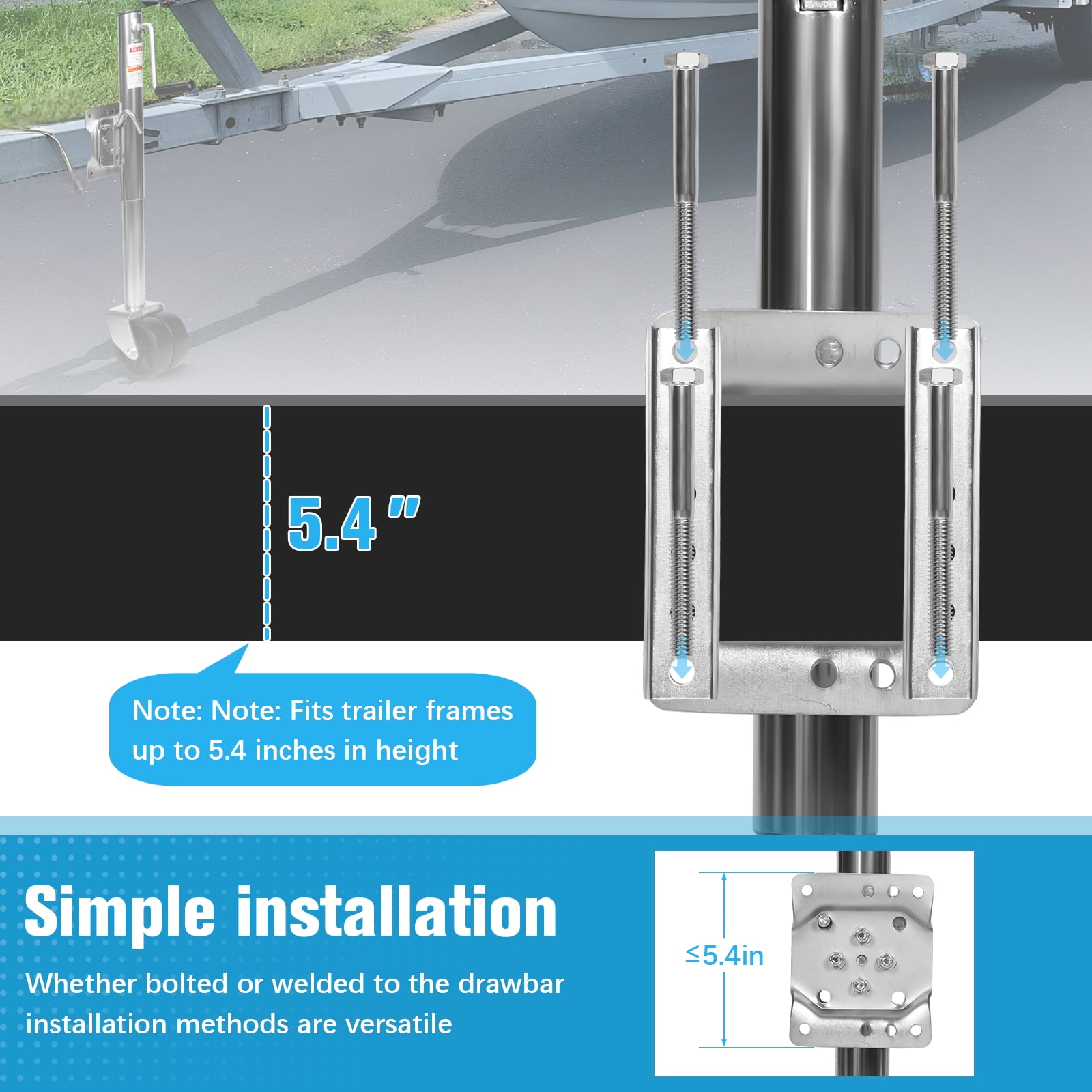 Qiyester 2000 Lbs Trailer Jack with Dual Wheel Heavy Duty Swivel Boat Jack 10 Inch Lift Bolt-on Tongue Trailer Jacks for Rv Boat Trailers