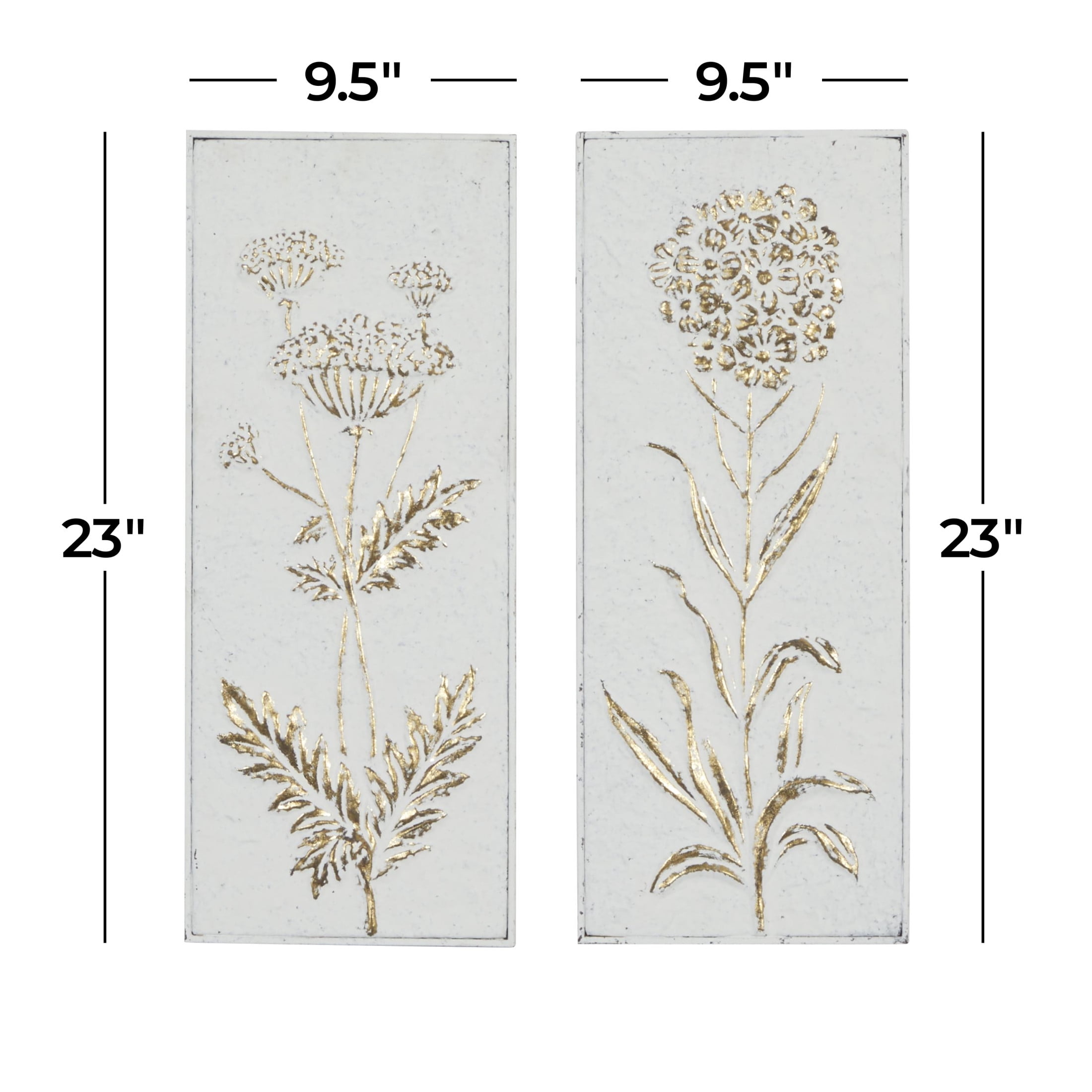DecMode White Metal Panel Relief Floral Wall Decor with Gold Detailing (2 Count)