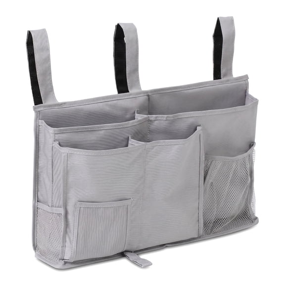 BeautyTale Bedside Caddy, 8 Pockets Hanging Storage Bag Organizer Holder for Bunk Dorm Rooms & Hospital Bed Rails--Grey