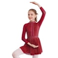 thumbnail image 5 of YIZYIF Girls Shimmery Sequins Skating Dress Gymnastics Ballet Dance Costume Backless Mesh Sleeves Lyrical Dance Dress Burgundy 6, 5 of 7