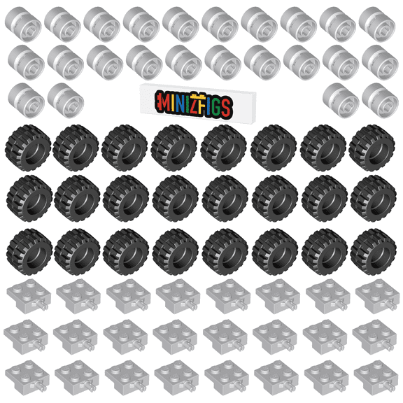 LEGO City - Wheel, Tire and Axle-Set Grey - 72 Pieces. Delivery as Illustrated in Blister-Pack