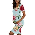 thumbnail image 6 of breaise Floral Side Ruch Maternity Dress Summer Crew Neck Bodycon Mini Dress 2025 Short Sleeve Baby Shower Dress Casual Lounge Pregnancy Dress Daily Wear, 6 of 6