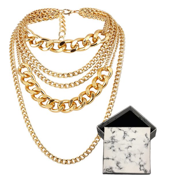 CIBIRICH Chaîne Punk Colliers Épais pour Femmes Collier à Plusieurs Couches Collier Or