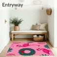 thumbnail image 3 of ODIKA 5'x7' Machine Washable Non-Slip Area Rug, Tropical Holiday Celebration Doormat with Festive Wreath Design High Traffic Rug, Pink, 653102, 3 of 7