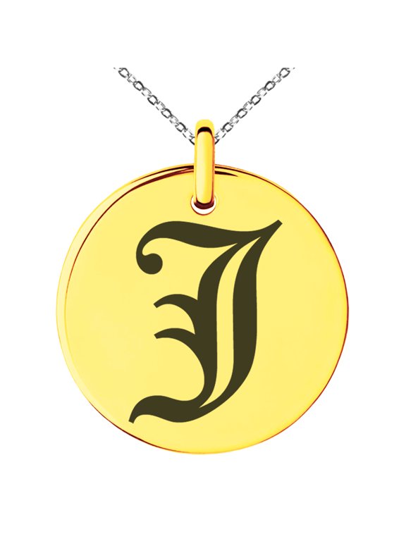 Stainless Steel Letter J Initial Old English Monogram Engraved Small Medallion Circle Charm Pendant Necklace