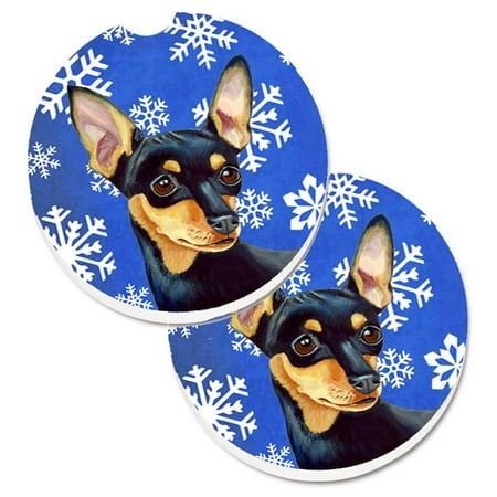 

Min Pin Winter Snowflakes Holiday Set of 2 Cup Holder Car Coaster