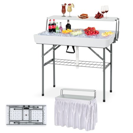 Outdoor Cooler Table with Shelf - Ice Cooler Table Folding Buffet Cold Table with Drain Beverage Cooler Table, Portable Party Ice Table for Camping Picnic BBQ