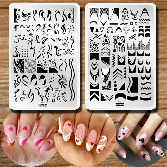 UTAH-Swirl French Line Nail Stamping Plates French Tip Nail Stamp Plate Geometric Wave Stripes Snake Flower Nail Art Stamper Stencils Printing Template 2pcs Large Stainless Steel Nail Art Tools 14.5×