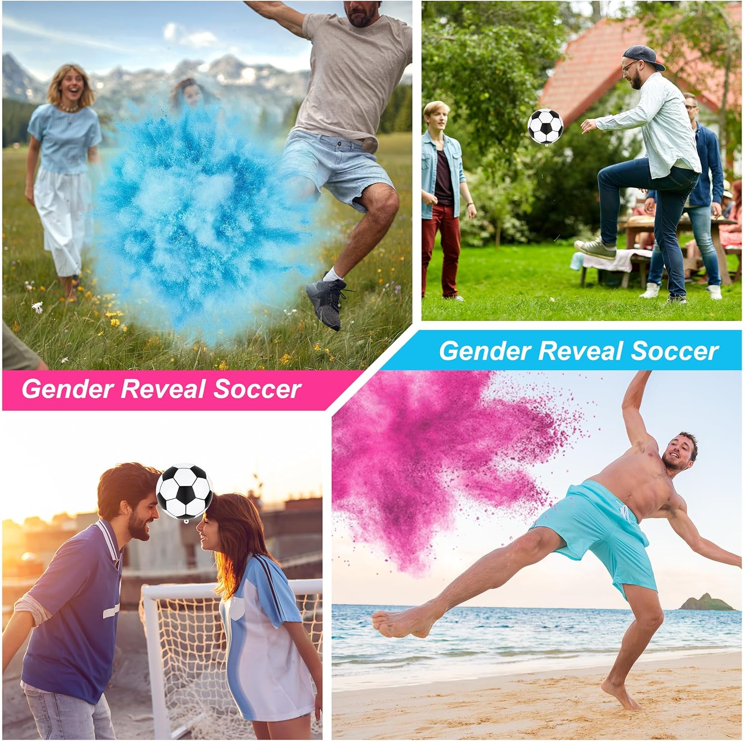 Gender Reveal Soccer Ball - with Powder for Boy or Girl Baby Ideas，2 Packs Blue and Pink
