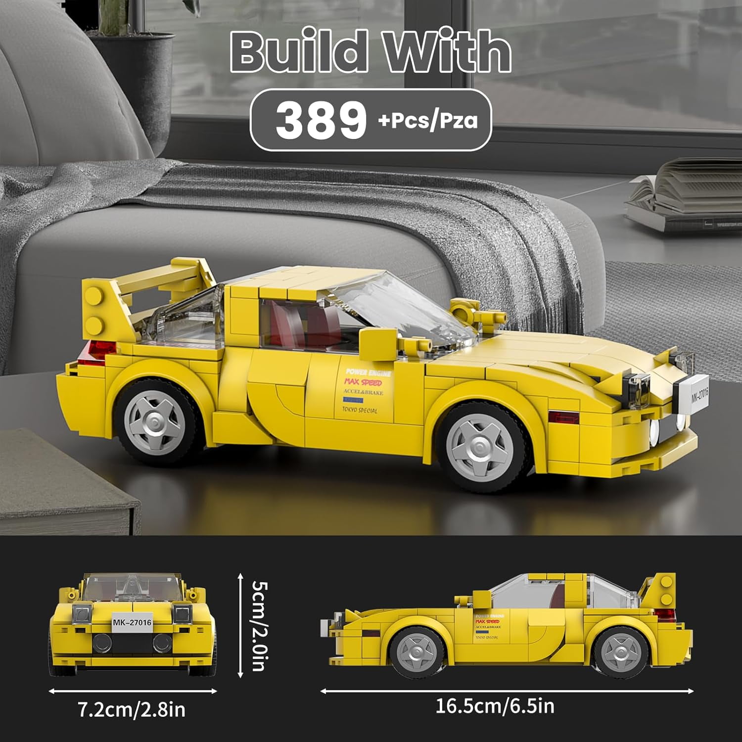 Ylutex Initial D RX-7 Model Car Building Blocks with Display Case, 27016 Model Car Building Block Kits Speed Champion Building Building Kits for Adults (329 PCS)
