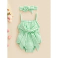 thumbnail image 2 of Liacowi Baby Summer Romper Outfit for Girls 2022 Summer Solid Color Sleeveless Spaghetti Strap Bowknot Jumpsuit + Headband, 0-24 Months, 2 of 9
