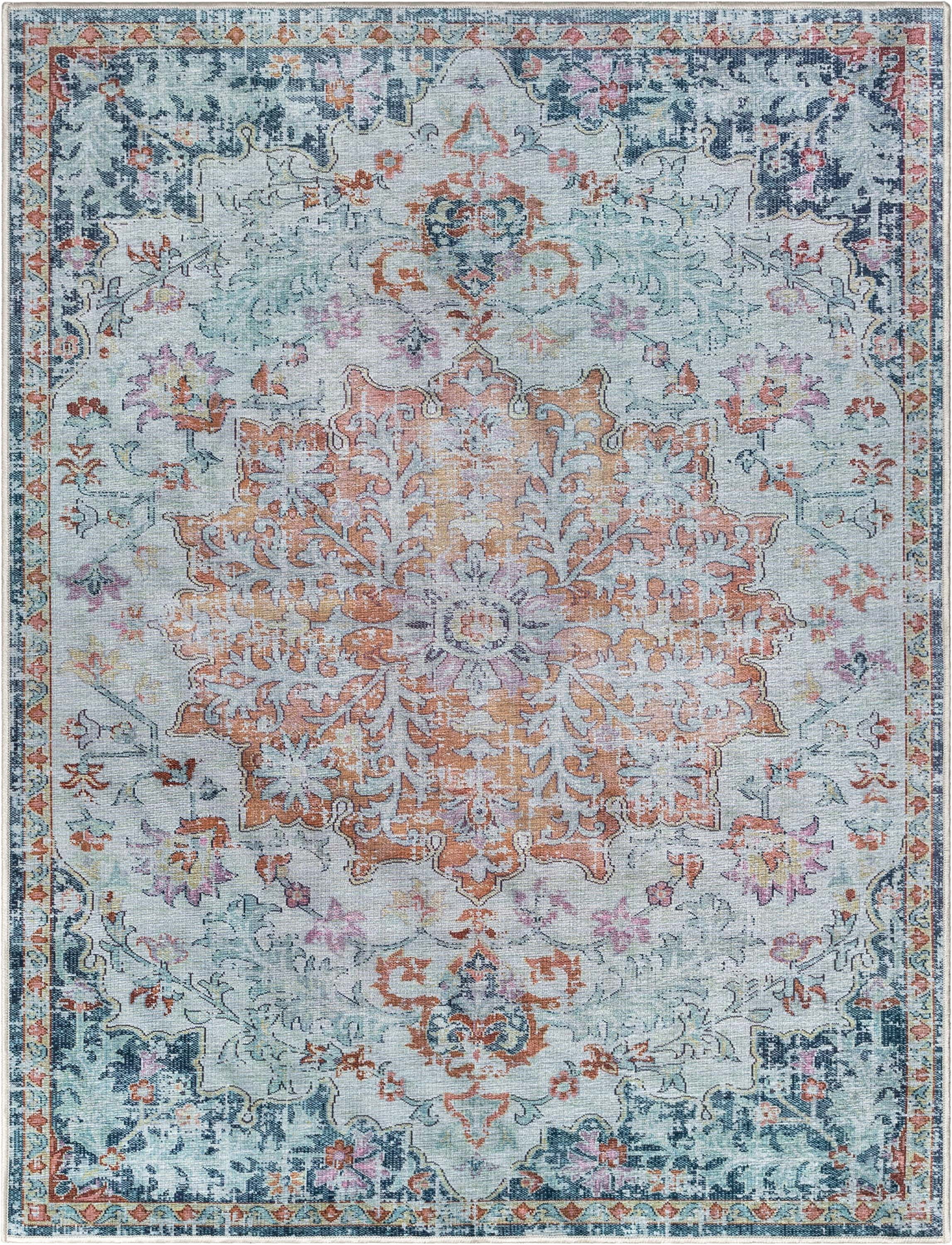 Well Woven Apollo Blythe Modern Vintage Orange/Blue 2'3" x 7'3" Runner Easy Clean Rug