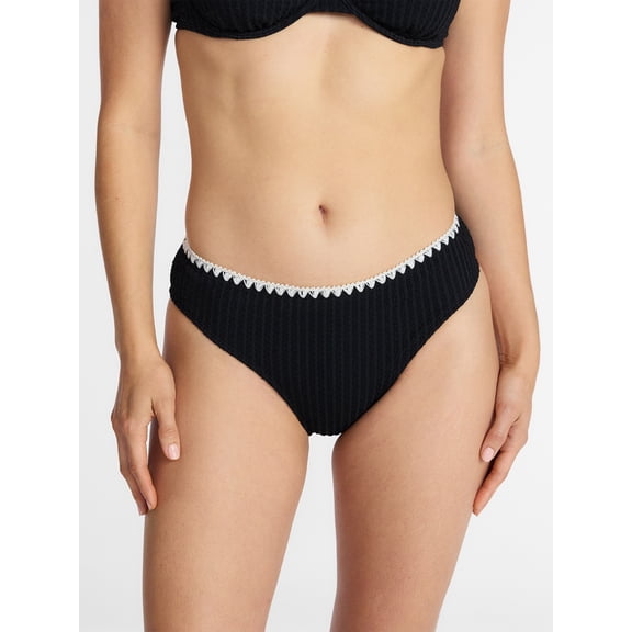 Time and Tru Women's and Women's Plus Mid Rise Bikini Bottoms with Contrast Trim, Sizes XS-3X