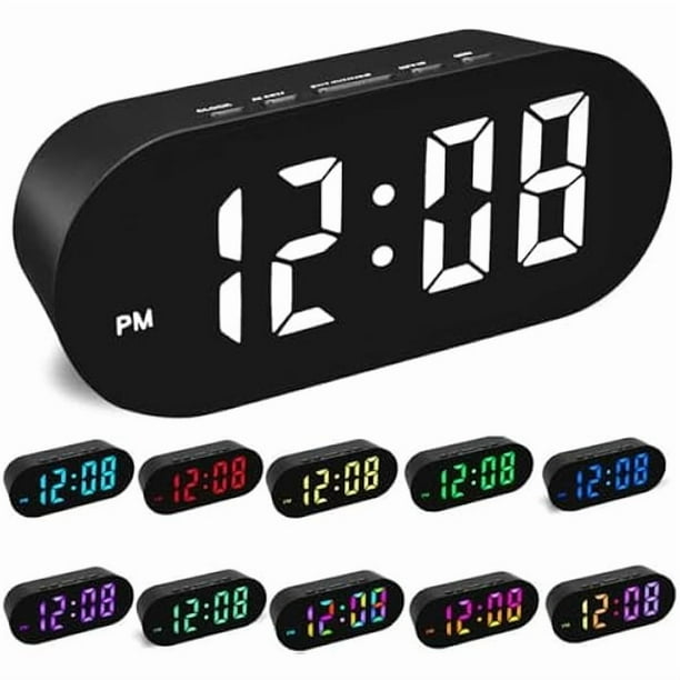 wonima44 FAMICOZY Small Simple Digital Alarm Clock,11 Color Options for Digits,Night Mode Auto Dim Auto Brighten,7 Adjustable Brightness,Large Numbers,Crescendo Loud Alarm for Bedroom Bedside,Black
