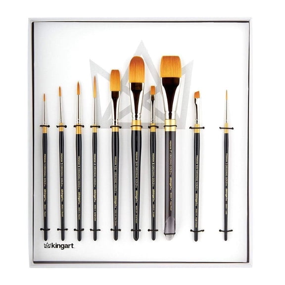 Kingart Original Gold, Series Premium Golden Taklon, Multimedia Artist Brushes, Set of 10, All Ages