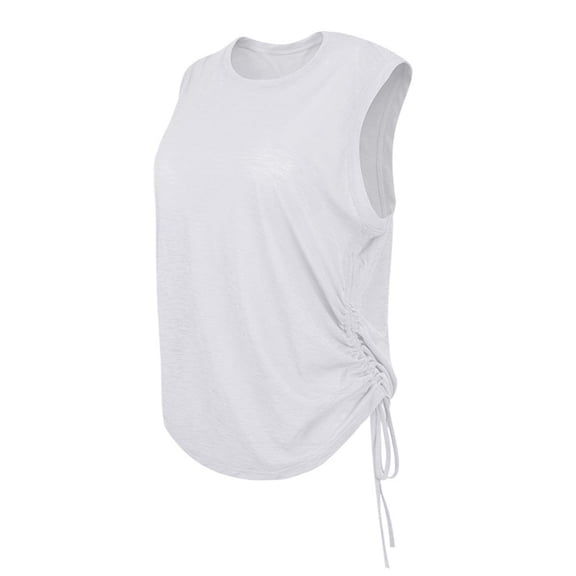 YUGYXL Ultra-Light Sheer Slub Workout Tank Top for Woman Drawstring Side Ruched Breathable Athletic Yoga Layering Tops White L