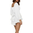 thumbnail image 4 of Jxzom Womens Lantern Ruffle Romper Off Shoulder Puff Long Sleeve Flowy Lyaner Romper Dress Smocked Short Jumpsuit Playsuits, 4 of 7