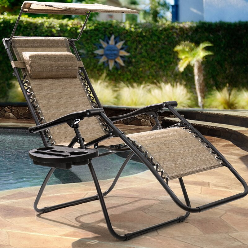 LXLA Folding Sun Lounger Adjustable Recliner Black Lawn - Load 100kg Patio Outdoor Relaxing Zero Gravity Chair for Garden Deck