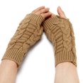 thumbnail image 2 of Guantes de punto de medio dedo para mujer, cálidos, de otoño e invierno, de lana acrílica, con dedos descubiertos, de color liso, cortos, 2 of 6
