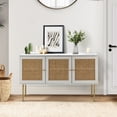 thumbnail image 3 of 54" Storage Sideboard Cabinet,Tina's Home 3 Rattan Doors Metal Legs for Adult Dining Room White, 3 of 7