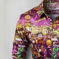 thumbnail image 3 of Mens Shirts Casual Carnival Stylish Big Tall Digital Print Long Sleeve Lapel Top Loose Party Daily Wear Comfortable Shirt for Men Purple L, 3 of 6