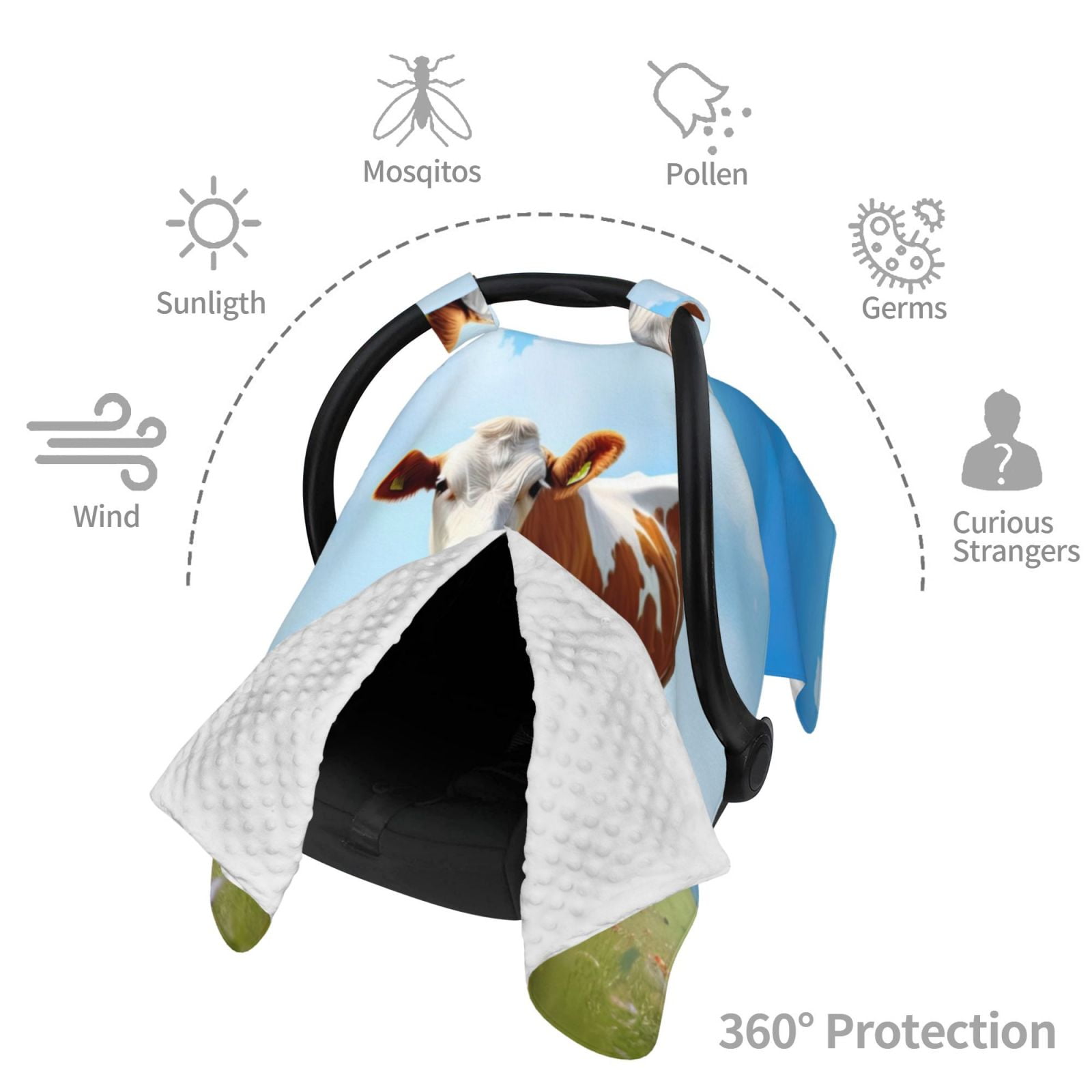 Car Seat Cover Baby - Cow Grazing Nature Breathable Infant Car Seat Cover for Baby Carseat, Lightweight Comfort Baby Essentials Must Haves Newborn Stuff for Girl Boy