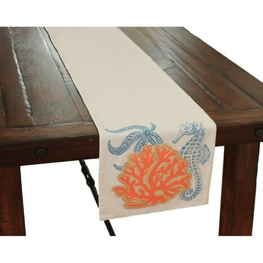 Applique Sea life / Coral Coastal Table Runner,13.5 by 72-Inch