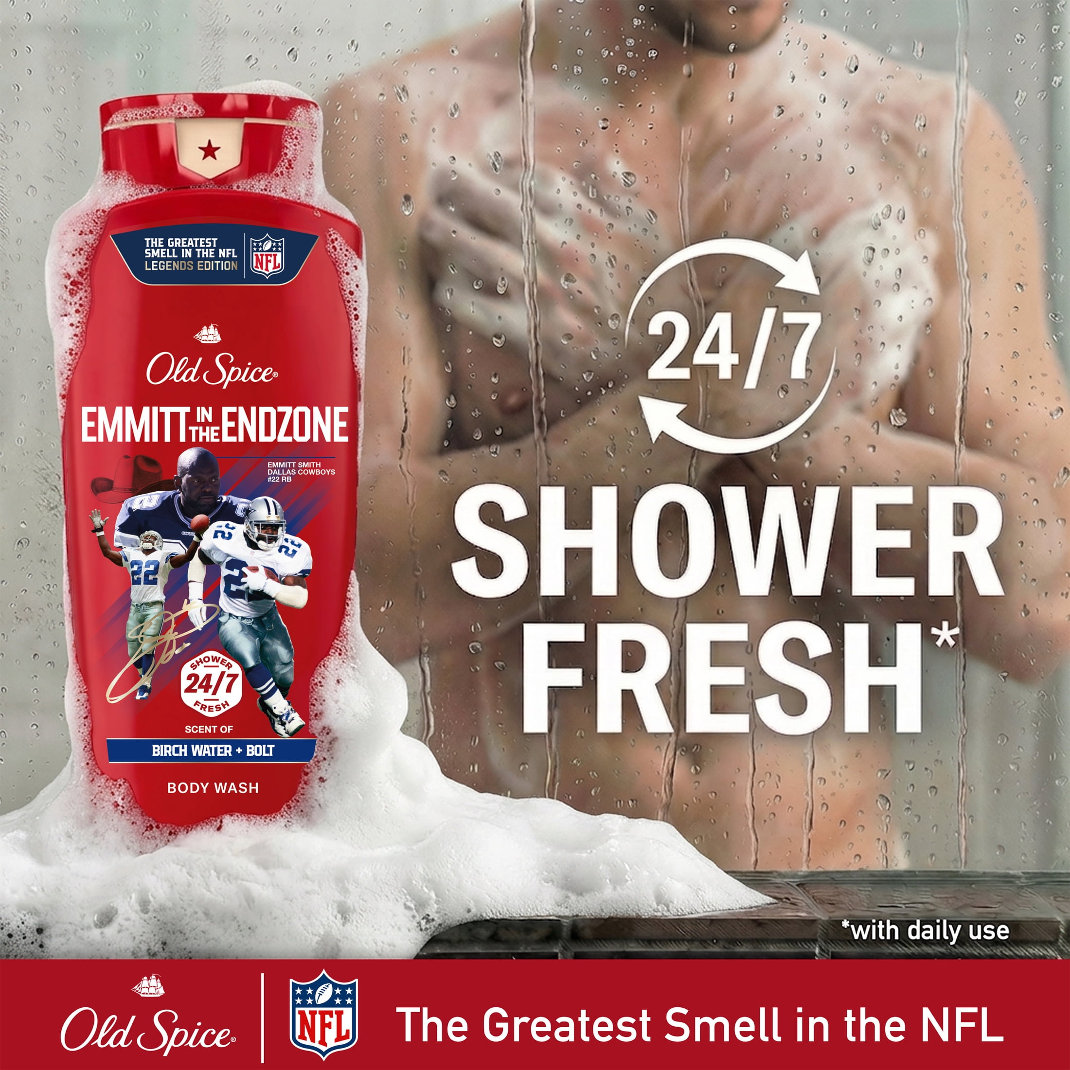 Old Spice Body Wash for Men, NFL Collection, Emmitt Smith, Scent of Birch Water + Bolt, 24 fl oz