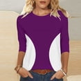 thumbnail image 4 of Htigea Color Block T-Shirts for Women 3/4 Sleeve Round Neck Tops Casual Trendy Slim Fit Tees Soft Comfy Daily Blouses Purple XXL, 4 of 9