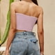 thumbnail image 4 of Mujeres sin tirantes Tank Top Color sólido Crossover estilo sin espalda de punto corto sin tirantes Bandeau Tube Top, 4 of 6