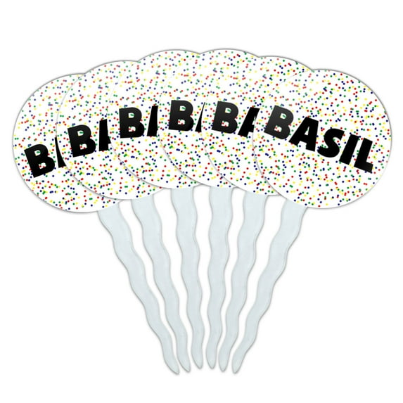 Basil Cupcake Picks Toppers - Set of 6 - Mutlicolored Speckles